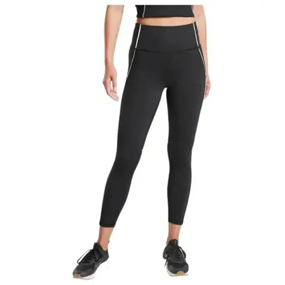 ATHLETA Black Reflective Tailwind 7/8 Tight Size Small